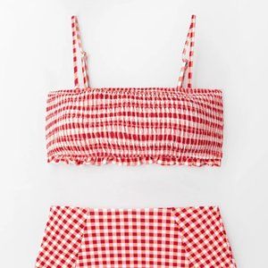 RED GINGHAM SMOCKED BIKINI